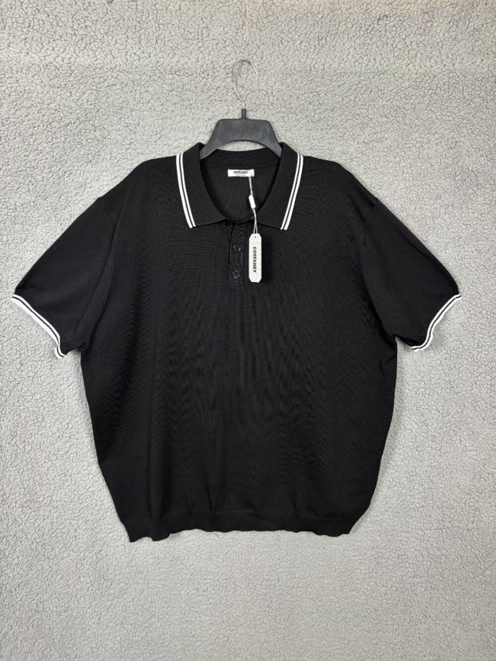 Coofandy Mens Black Polo Knit Shirt With White Trim Size 3XL New With Tag's